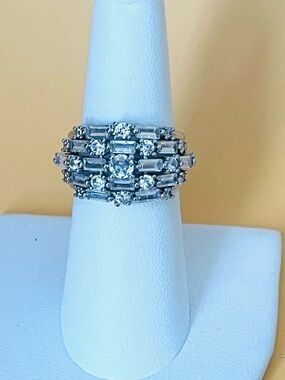 Clear CZ silver statement ring size 6.5
